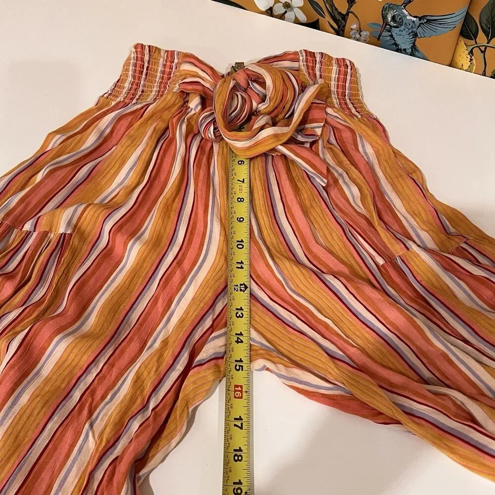 Angie Women’s Wide Leg Pants Orange Stripe Sz S Waist Tie Boho Festival Prairie - Picture 8 of 9